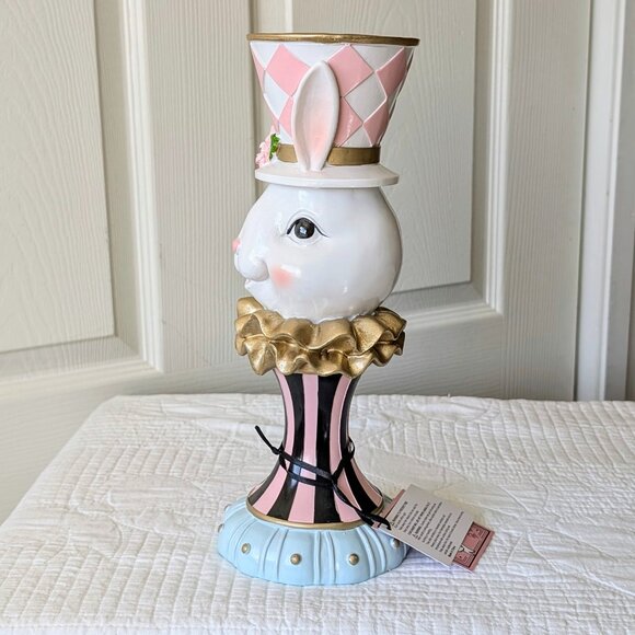 NEW-Tophat &Tails Mad Hatter Easter Bunny Pillar Candle Holder- Spring Decor 🐰 - Picture 4 of 9
